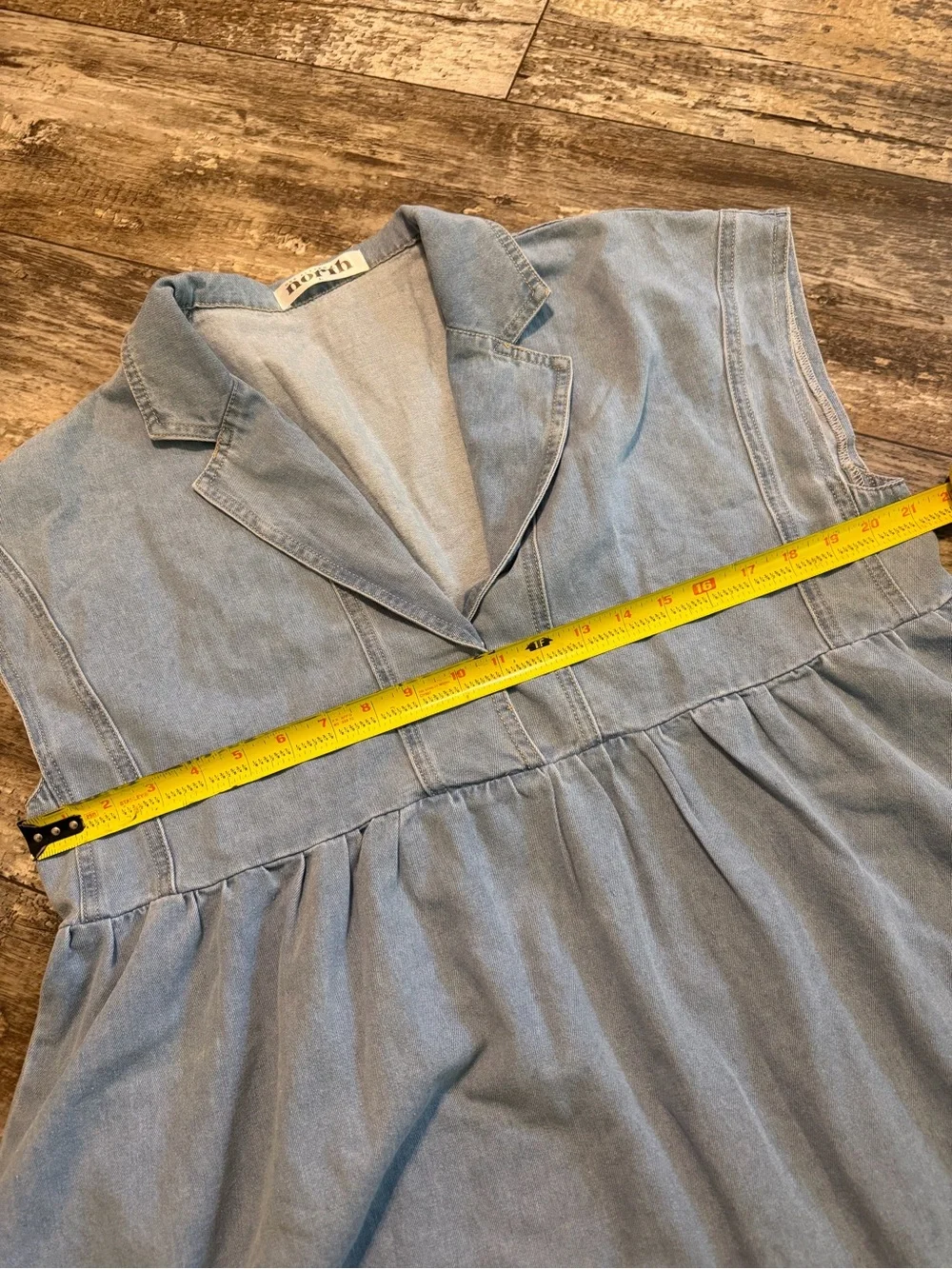 ONE ELEVEN NORTH Casual Blue Denim Cap-Sleeve Tunic Top